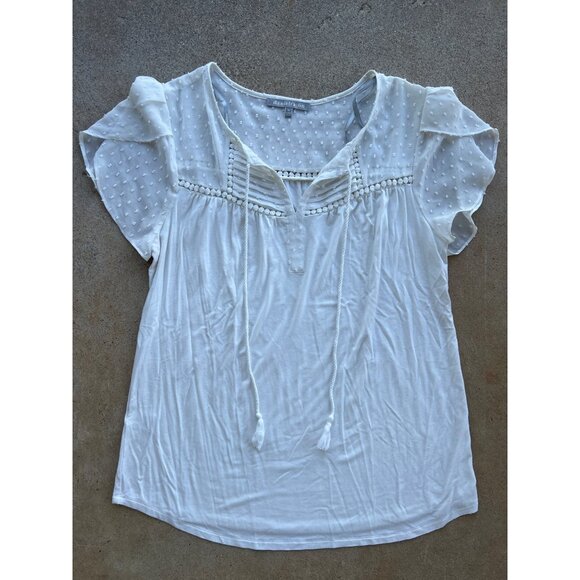 Daniel Rainn White Swiss Dot Short Sleeve Blouse  Womens M Q3 - Picture 1 of 5
